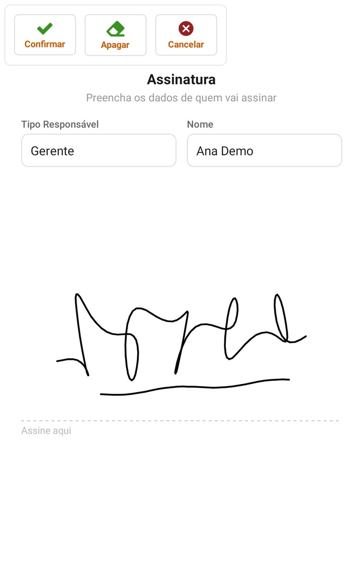 Tela de assinatura com nome, cargo e assinatura desenhada