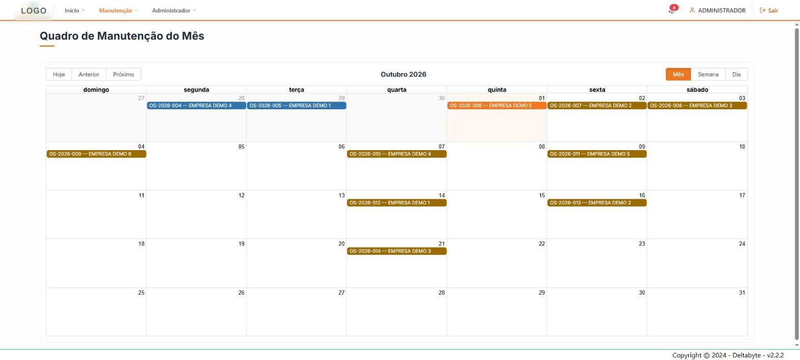 Calendário mensal com as ordens de serviço agendadas